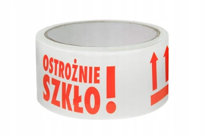 Taśmy pakowe, Taśma Bezpieczeństwa „Ostrożnie Szkło”.webp